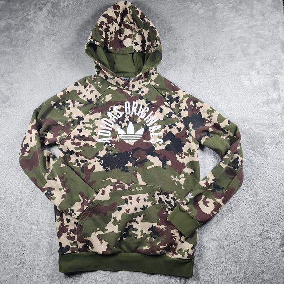 adidas Other - Adidas Originals Hoodie Youth Large Green Camo Trefoil‎ Logo Pullover Fleece